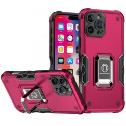iPhone 16 Pro 6.3 inch OPTIMUM Magnetic Ring Stand Hybrid Case Cover - Hot Pink