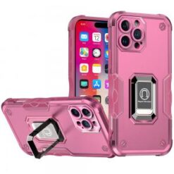 iPhone 16 Pro 6.3 inch OPTIMUM Magnetic Ring Stand Hybrid Case Cover - Pink