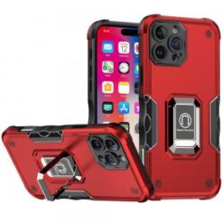 iPhone 16 Pro 6.3 inch OPTIMUM Magnetic Ring Stand Hybrid Case Cover - Red