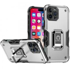 iPhone 16 Pro 6.3 inch OPTIMUM Magnetic Ring Stand Hybrid Case Cover - Silver