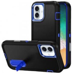 For iPhone 16 Plus 6.7 inch PEAK 3in1 Toughest Hybrid with Stand Cover Case - Black/Blue