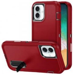 For iPhone 16 Plus 6.7 inch PEAK 3in1 Toughest Hybrid with Stand Cover Case - Black/Red