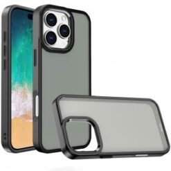 iPhone 16 Pro Max 6.9 inch Polished Oil Thick Acrylic Metal Button Hybrid Case Cover - Black
