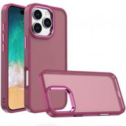 iPhone 16 Pro Max 6.9 inch Polished Oil Thick Acrylic Metal Button Hybrid Case Cover - Burgundy