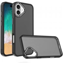 For iPhone 16 Plus 6.7 inch Polished Oil Thick Acrylic Metal Button Hybrid Case Cover - Black