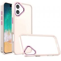 For iPhone 16 Plus 6.7 inch Polished Oil Thick Acrylic Metal Button Hybrid Case Cover - Beige