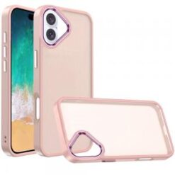 For iPhone 16 Plus 6.7 inch Polished Oil Thick Acrylic Metal Button Hybrid Case Cover - Light Pink