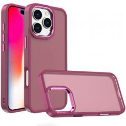 iPhone 16 Pro 6.3 inch Polished Oil Thick Acrylic Metal Button Hybrid Case Cover - Burgundy