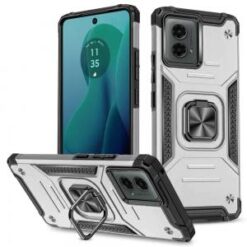 For Motorola Moto G 5G 2024 Robust Magnetic Kickstand Hybrid Case Cover - Silver