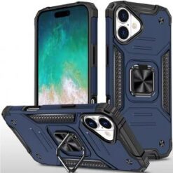 For iPhone 16 Plus 6.7 inch Robust Magnetic Kickstand Hybrid Case Cover - Blue