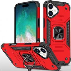 For iPhone 16 Plus 6.7 inch Robust Magnetic Kickstand Hybrid Case Cover - Red