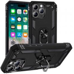 iPhone 16 Pro Max 6.9 inch Ring Magnetic Kickstand Hybrid Case Cover - Black