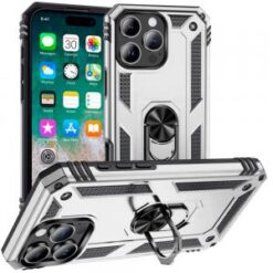 iPhone 16 Pro Max 6.9 inch Ring Magnetic Kickstand Hybrid Case Cover - Silver