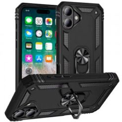 For iPhone 16 Plus 6.7 inch Ring Magnetic Kickstand Hybrid Case Cover - Black