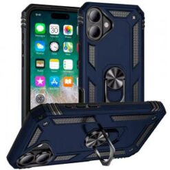 For iPhone 16 Plus 6.7 inch Ring Magnetic Kickstand Hybrid Case Cover - Blue