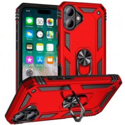 For iPhone 16 Plus 6.7 inch Ring Magnetic Kickstand Hybrid Case Cover - Red