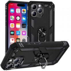 iPhone 16 Pro 6.3 inch Ring Magnetic Kickstand Hybrid Case Cover - Black