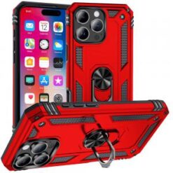 iPhone 16 Pro 6.3 inch Ring Magnetic Kickstand Hybrid Case Cover - Red