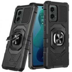 For Motorola Moto G 5G 2024 Robotic Hybrid with Magnetic Ring Stand Case Cover - Black