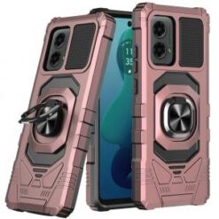 For Motorola Moto G 5G 2024 Robotic Hybrid with Magnetic Ring Stand Case Cover - Rose Gold