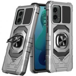 For Motorola Moto G 5G 2024 Robotic Hybrid with Magnetic Ring Stand Case Cover - Silver
