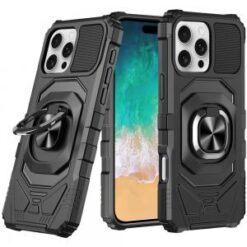 iPhone 16 Pro Max 6.9 inch Robotic Hybrid with Magnetic Ring Stand Case Cover - Black