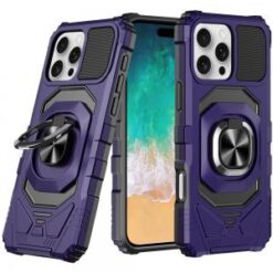 iPhone 16 Pro Max 6.9 inch Robotic Hybrid with Magnetic Ring Stand Case Cover - Dark Purple