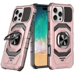 iPhone 16 Pro Max 6.9 inch Robotic Hybrid with Magnetic Ring Stand Case Cover - Rose Gold