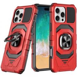 iPhone 16 Pro Max 6.9 inch Robotic Hybrid with Magnetic Ring Stand Case Cover - Red