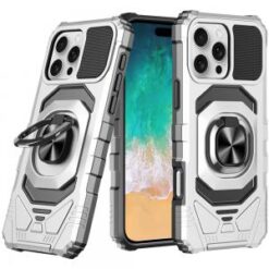 iPhone 16 Pro Max 6.9 inch Robotic Hybrid with Magnetic Ring Stand Case Cover - Silver