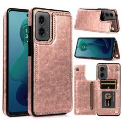 For Motorola Moto G 5G 2024 Luxury Side Magnetic Button Card ID Holder PU Leather Case Cover - Rose
