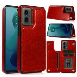 For Motorola Moto G 5G 2024 Luxury Side Magnetic Button Card ID Holder PU Leather Case Cover - Red