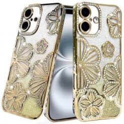 iPhone 16 6.1 inch Shimmer Glitter Floral Design Thick TPU Case Cover - Silver