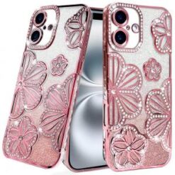 iPhone 16 6.1 inch SPLENDID Diamond Glitter Ornaments Engraving Case Cover - Enchanted Butterfly