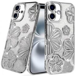 iPhone 16 6.1 inch SPLENDID Diamond Glitter Ornaments Engraving Case Cover - Good Luck Floral Go