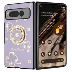 For Samsung Z Fold 6 SPLENDID Diamond Glitter Ornaments Engraving Case Cover - Good Luck Floral Purp