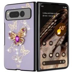 For Samsung Z Fold 6 SPLENDID Diamond Glitter Ornaments Engraving Case Cover - Garden Butterflies Pu