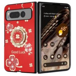 For Samsung Z Fold 6 SPLENDID Diamond Glitter Ornaments Engraving Case Cover - Good Luck Floral Red