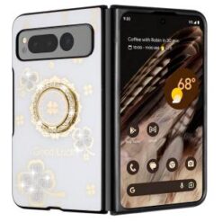 For Samsung Z Fold 6 SPLENDID Diamond Glitter Ornaments Engraving Case Cover - Good Luck Floral Whit