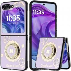 For Motorola Razr 2024 SPLENDID Diamond Glitter Ornaments Engraving Case Cover - Good Luck Floral Pu