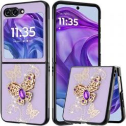 For Motorola Razr 2024 SPLENDID Diamond Glitter Ornaments Engraving Case Cover - Garden Butterflies