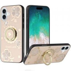 For iPhone 16 Plus 6.7 inch SPLENDID Diamond Glitter Ornaments Engraving Case Cover - Good Luck Flor