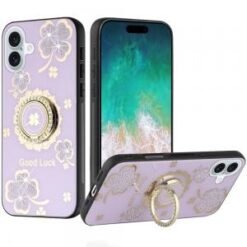 For iPhone 16 Plus 6.7 inch SPLENDID Diamond Glitter Ornaments Engraving Case Cover - Good Luck Flor