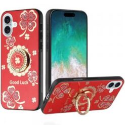 For iPhone 16 Plus 6.7 inch SPLENDID Diamond Glitter Ornaments Engraving Case Cover - Good Luck Flor