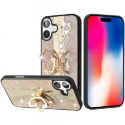 iPhone 16 6.1 inch SPLENDID Diamond Glitter Ornaments Engraving Case Cover - Garden Butterflies