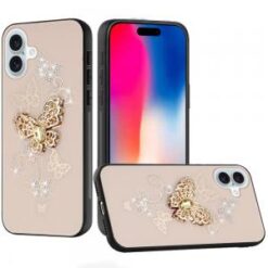 iPhone 16 6.1 inch SPLENDID Diamond Glitter Ornaments Engraving Case Cover - Good Luck Floral Pu