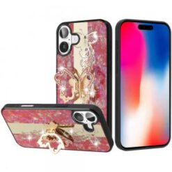 iPhone 16 6.1 inch SPLENDID Diamond Glitter Ornaments Engraving Case Cover - Garden Butterflies