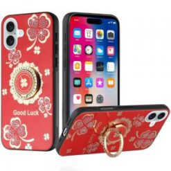 iPhone 16 6.1 inch Epoxy Sticker Glitter 3in1 Shockproof Transparent Hybrid Case - Hot Pink + Pu
