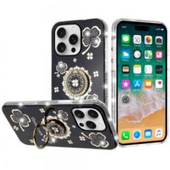 iPhone 16 Pro Max 6.9 inch Splendid Glitter with Diamonds All Around Edges Ring Stand Case Cover