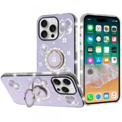 iPhone 16 Pro Max 6.9 inch Splendid Glitter with Diamonds All Around Edges Ring Stand Case Cover